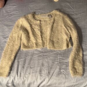 SOLD- The Children's Place Cream Fuzzy Cropped Cardigan whitish cream color